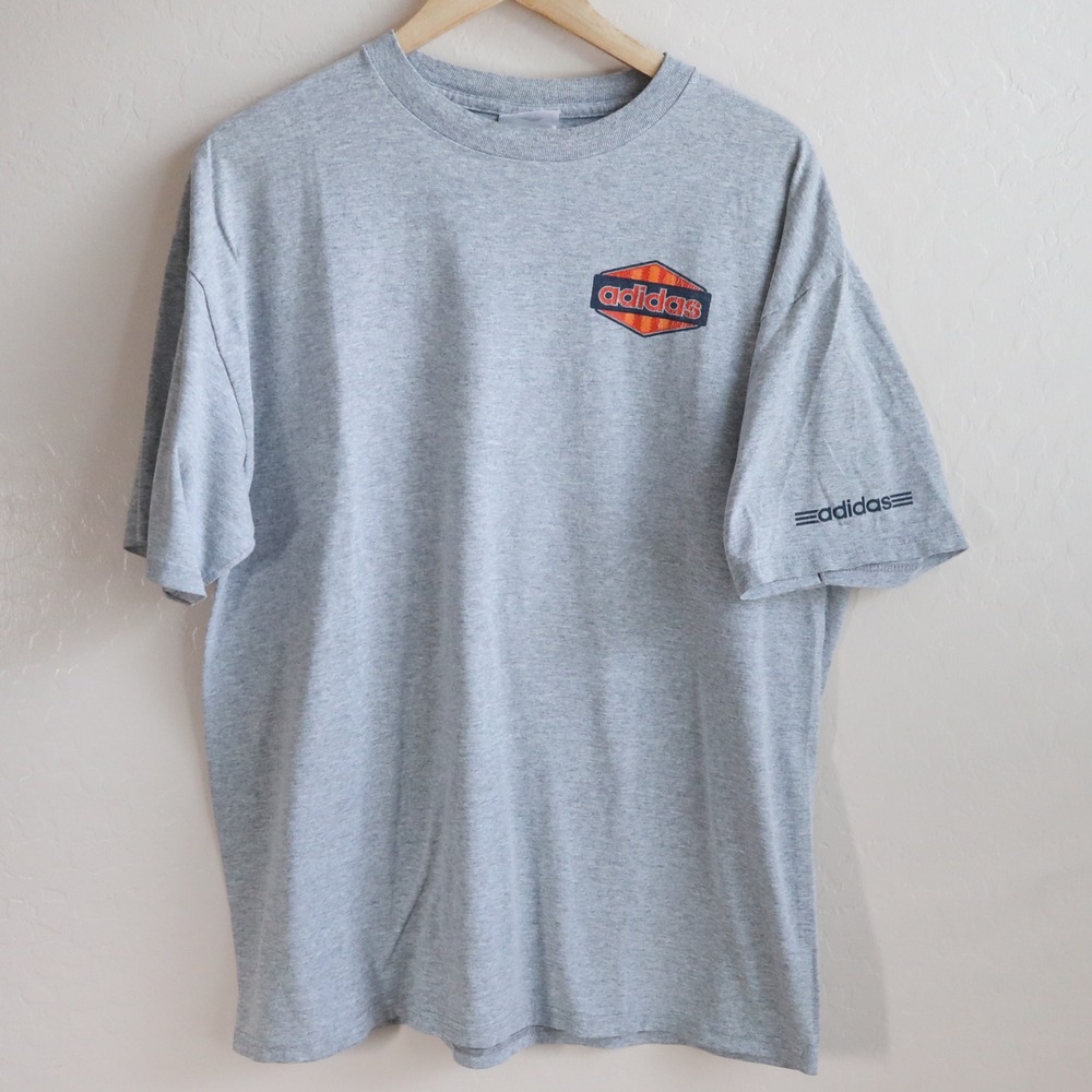 Vintage 2000s Adidas Geometric Logo T-Shirt Gray Made in Mexico Men's‎ L Y2K